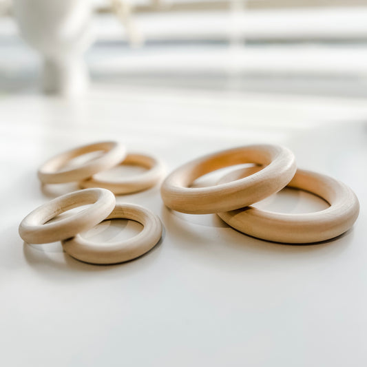 55mm - 90mm Wooden Teether / Macrame Rings - 2 Pack
